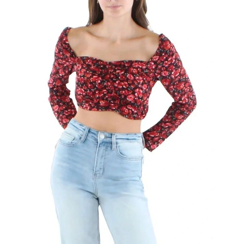 City Studio Juniors Womens Knit Floral Cropped In Multi $85
